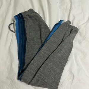 Aviator Nation Gray and Blue Sweatpants with Athletic Stripes